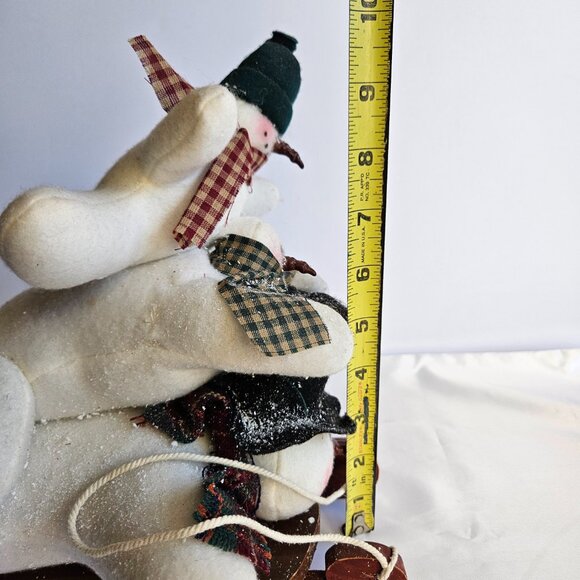 3 Snowmen on Sled Country Primitive Winter Decor Rustic Christmas Figurine - Picture 6 of 7